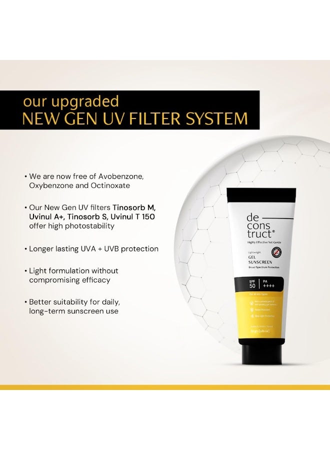 Deconstruct Gel Sunscreen for Oily skin SPF 50 PA++++ |100% Photostable Sunscreen |4 New Gen UV Filters |In-Vivo |Lightweight, Airy, Non-greasy |For oily, combination, normal skin |For Men & Women - 80gm - Image 2